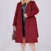 کاپشن زنانه به رنگ bordo با جزئیات کمربند و آستار از جنس پشم و بزرگ سایز برند Mooi XXL - 1029475244