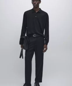پالتو یقه دار بافتنی از 100% پشم مرینو برند Massimo Dutti - 975152387