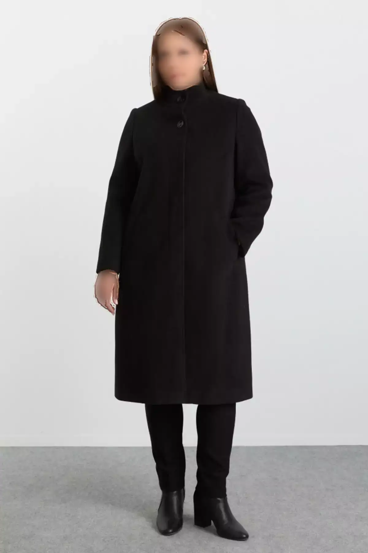 کاپشن پالتویی با یقه ایستاده و زیپ مخفی برای سایز بزرگ برند Selen Giyim - 993223560