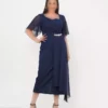 لDress شب مجلسی بزرگ سایز زنانه با جزئیات مرواریدی و پارچه شيفون رنگ سرمهای برند Şirin Butik - 947168626