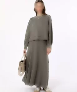 ست سوئیشرت و دامن با بافت نرم و راحت - رنگ خاکی - بنین برند Benin - 920558617
