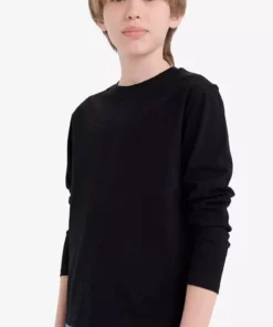 تیشرت ساده مشکی یقه گرد مردانه بچگانه با آستین بلند K1686A6/BK81 برند Defacto - 974406680