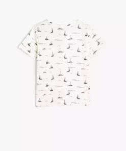 تیشرت کوتاه آستین دوچرخهای یقه گرد با چاپ پنبهای برند Koton - 803639254