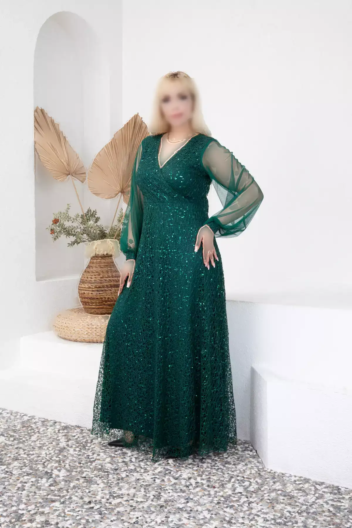 پیراهن دگاجه یقه بلند بزرگ سایز سبز برند BÜYÜK MODA BEDEN - 983122593