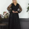پیراهن دگاجه یقه بلند بزرگ سایز مشکی برند BÜYÜK MODA BEDEN - 988511771