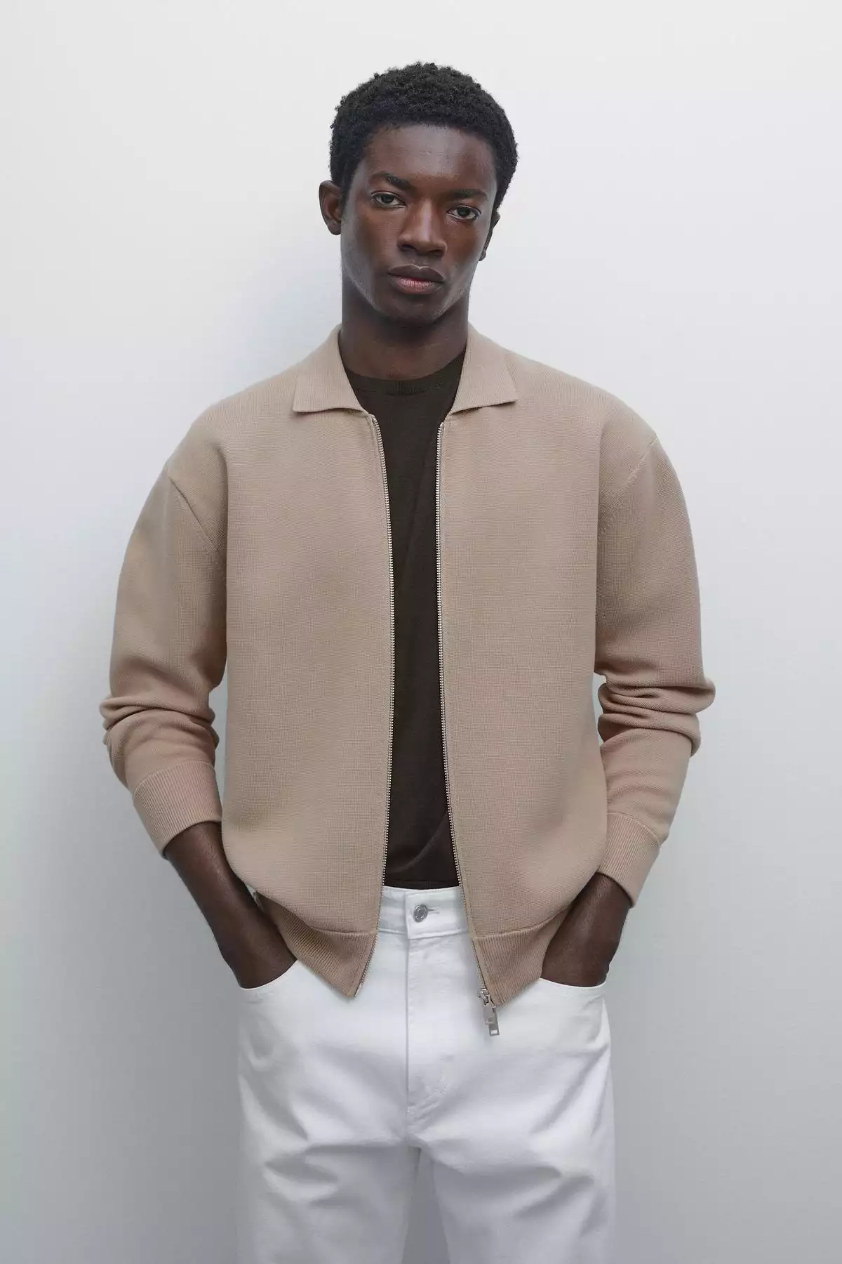 ژاکت بافته شده از الیاف نخی ترکیبی با زیپ برند Massimo Dutti - 969524592