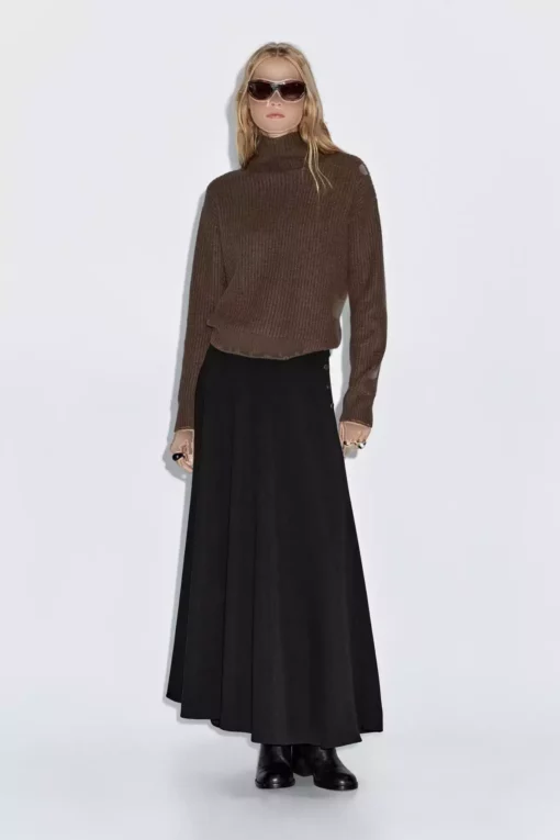 دامن A شکل بلند با جزئیات دکمه‌ای برند Massimo Dutti - 984744503