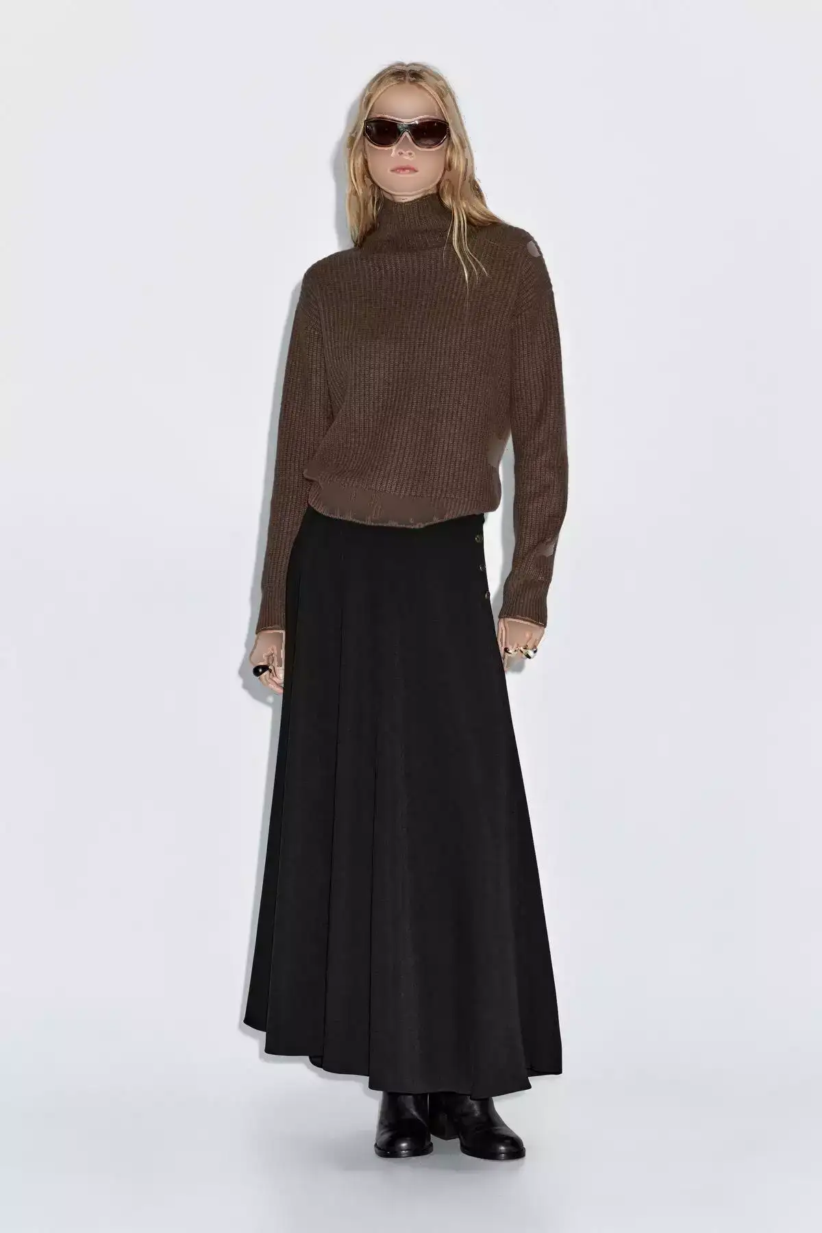 دامن A شکل بلند با جزئیات دکمهای برند Massimo Dutti - 984744503