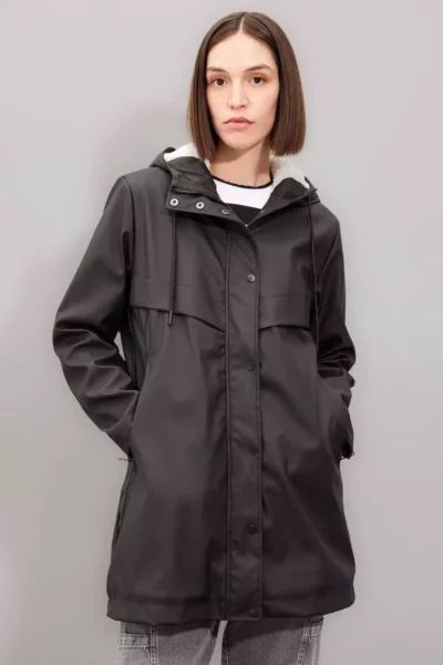 بارانی جدید فصل، ضدآب، بلند، با آستر پلار، کلاه‌دار، زیپ‌دار و دکمه‌دار برند Defacto - 974412322