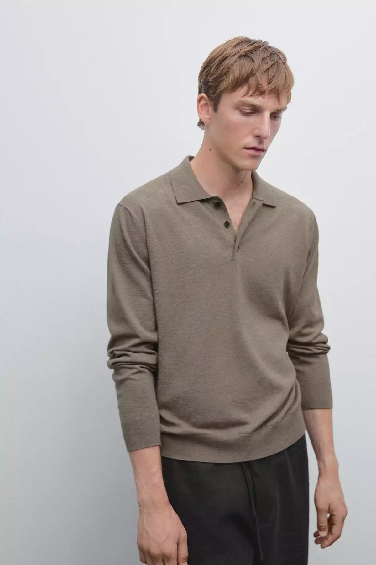 پلیور با یقه پولو از مخلوط پشم پنبه برند Massimo Dutti - 969523505