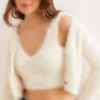 ست بافتنی زنانه رنگ اکرو شامل: بستن داخلی و ژاکت. برند Olalook - 871405540