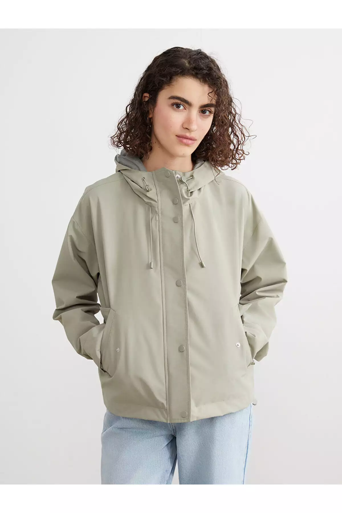 بارانی زنانهOversize با ظاهر چرم و کلاهدار برند LC Waikiki - 979411819