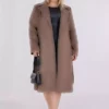کابان زنانه کافه ملانژ پشمی با جزئیات کمربند و آستر برای سایز بزرگ برند Mooi XXL - 1029475246