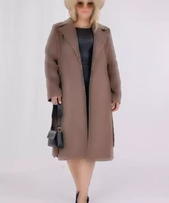 کابان زنانه کافه ملانژ پشمی با جزئیات کمربند و آستر برای سایز بزرگ برند Mooi XXL - 1029475246