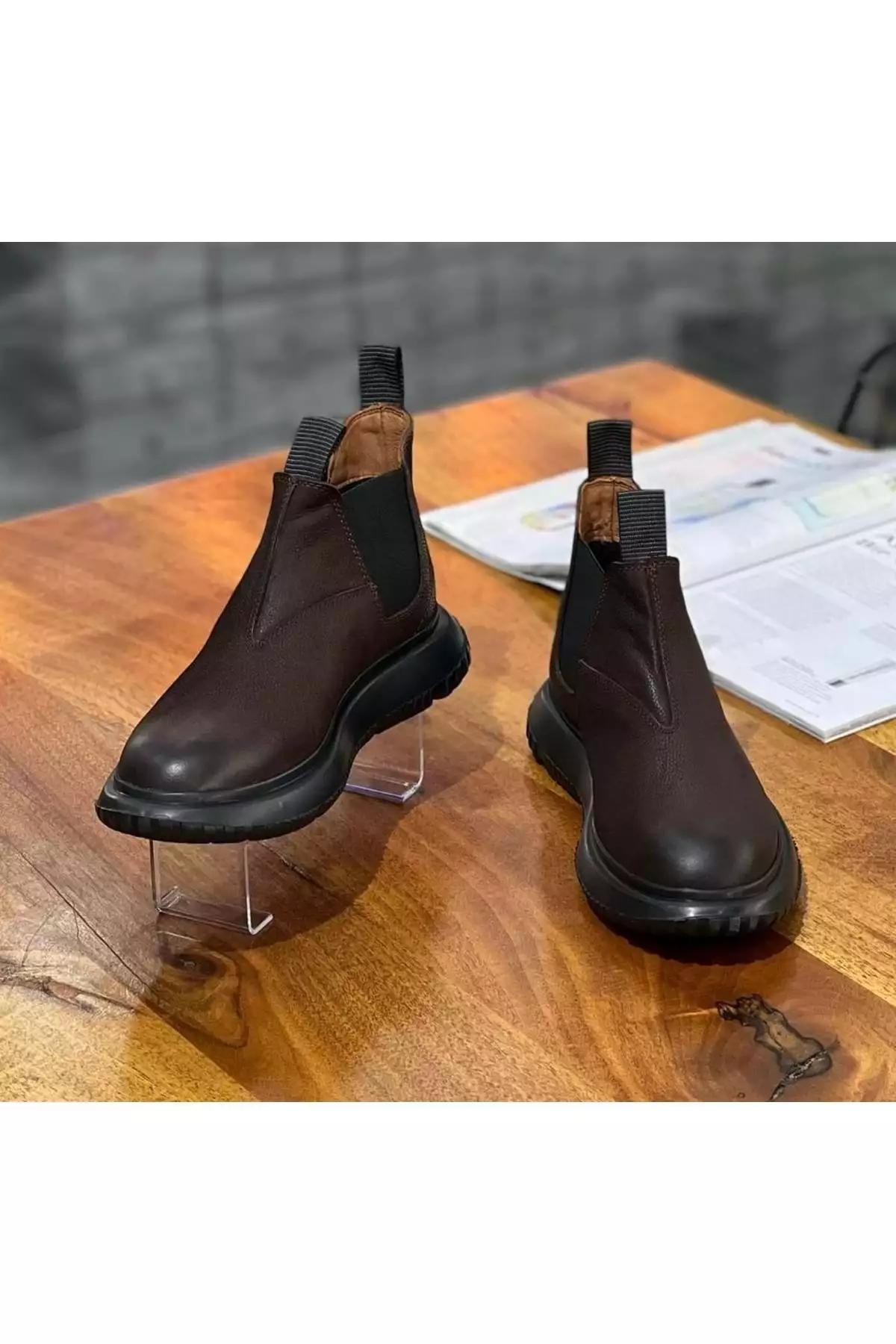 بوت مردانه چرم طبیعی نبوک قهوهای اووا برند New Optimal - 645128708