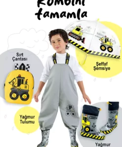 چکمه بارانی خاکستری مخصوص پسران با تم ابزارهای ساختمانی برند Denokids - 966260635