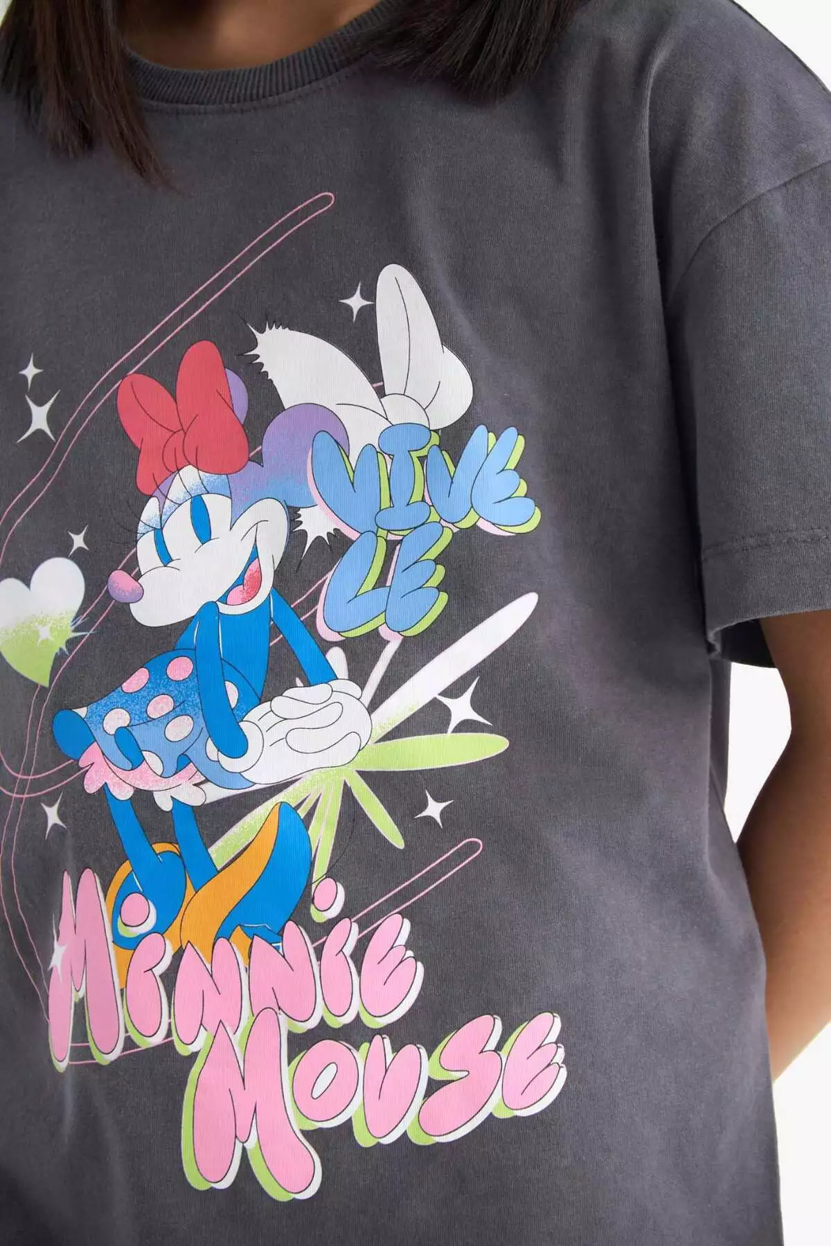 تیشرت کوتاه آستین دخترانه دیزنی میکی و مینی با یقه گرد و طراحی گشاد E2617A825SM برند Defacto - 938882207