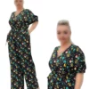 سرهمی بزرگبدن با جزئیات رنگی سبز و زرد بر روی زمینه سیاه و با کمر کشی برند TESSY - 938422777