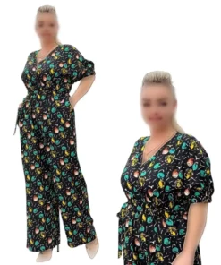 سرهمی بزرگبدن با جزئیات رنگی سبز و زرد بر روی زمینه سیاه و با کمر کشی برند TESSY - 938422777