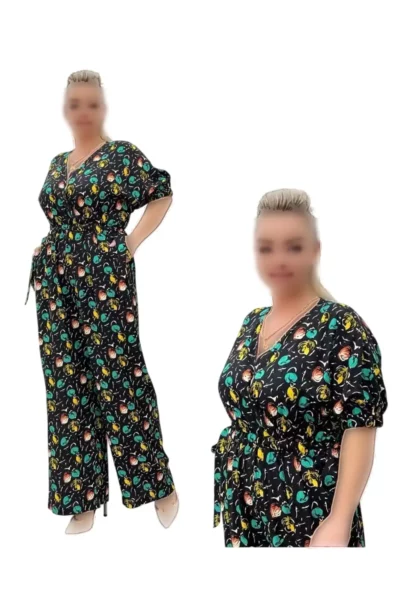 سرهمی بزرگ‌بدن با جزئیات رنگی سبز و زرد بر روی زمینه سیاه و با کمر کشی برند TESSY - 938422777