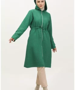 کاپشن کلاهدار با کمر کشی 0314-02 سبز برند sefamerve - 833446107
