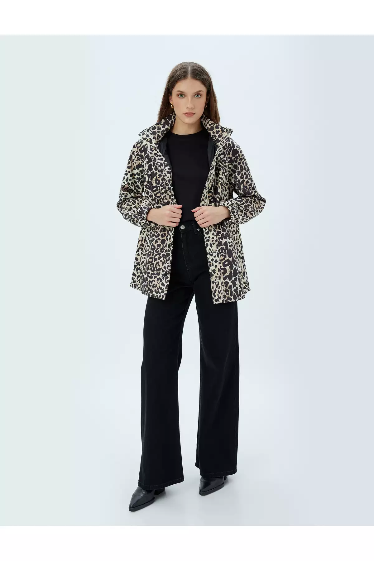 بارانی کلاهدار با طرح پلنگی و جیبدار برند Koton - 858127182