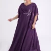 پیراهن مجلسی بلند شنل دار به رنگ مرواریدی با شکاف برای سایز بزرگ برند LİLAS XXL - 841006845