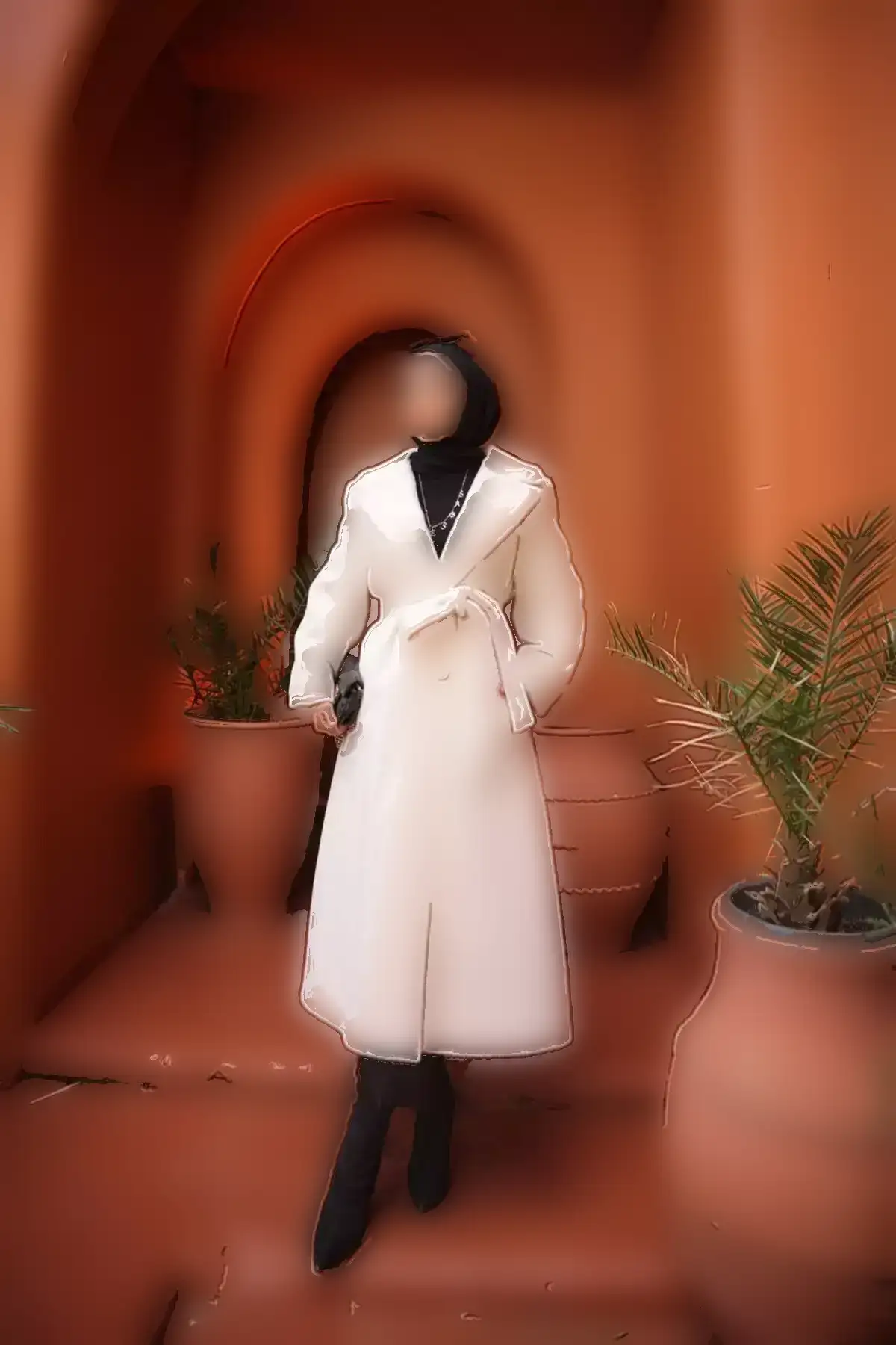 کاپشن زنانه بزرگ با یقه و آستر دار و کمربند فک برند GLR&GYM - 996775344