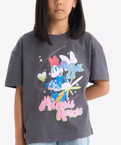 تیشرت کوتاه آستین دخترانه دیزنی میکی و مینی با یقه گرد و طراحی گشاد E2617A825SM برند Defacto - 938882207