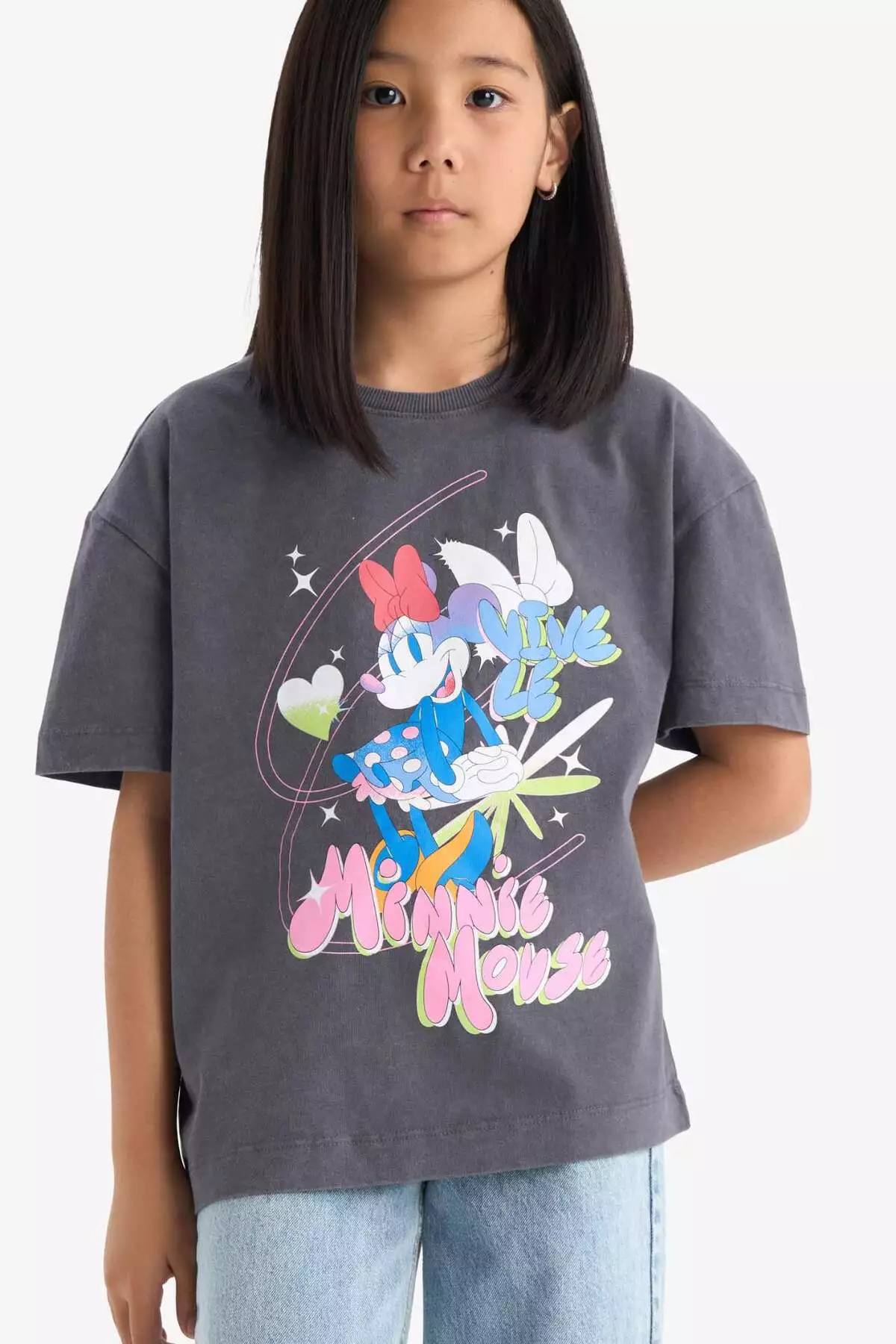 تیشرت کوتاه آستین دخترانه دیزنی میکی و مینی با یقه گرد و طراحی گشاد E2617A825SM برند Defacto - 938882207
