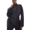 تولم جین شیک زنانه بزرگ سایز خاکستری با زیپ و جزئیات کش دار در ناحیه کمر 65N39011 برند Şans - 956423965