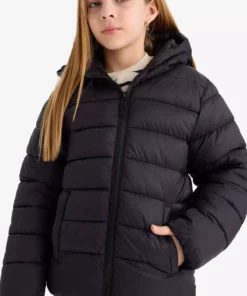 کاپشن پفی زیپدار با کلاه ضد آب برای دختران بچه E5406A825AU برند Defacto - 968861380