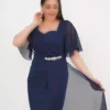 لDress شب مجلسی بزرگ سایز زنانه با جزئیات مرواریدی و پارچه شيفون رنگ سرمهای برند Şirin Butik - 947168626