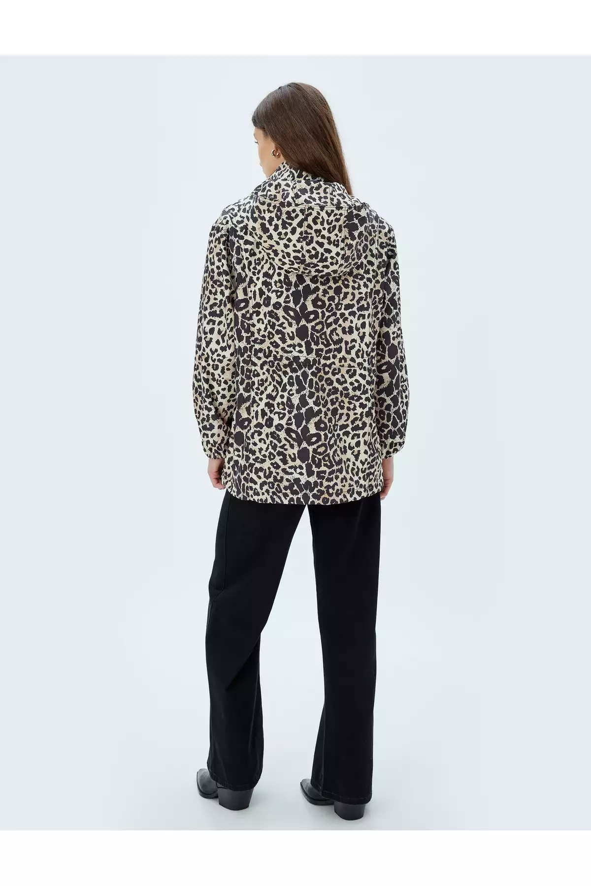 بارانی کلاهدار با طرح پلنگی و جیبدار برند Koton - 858127182