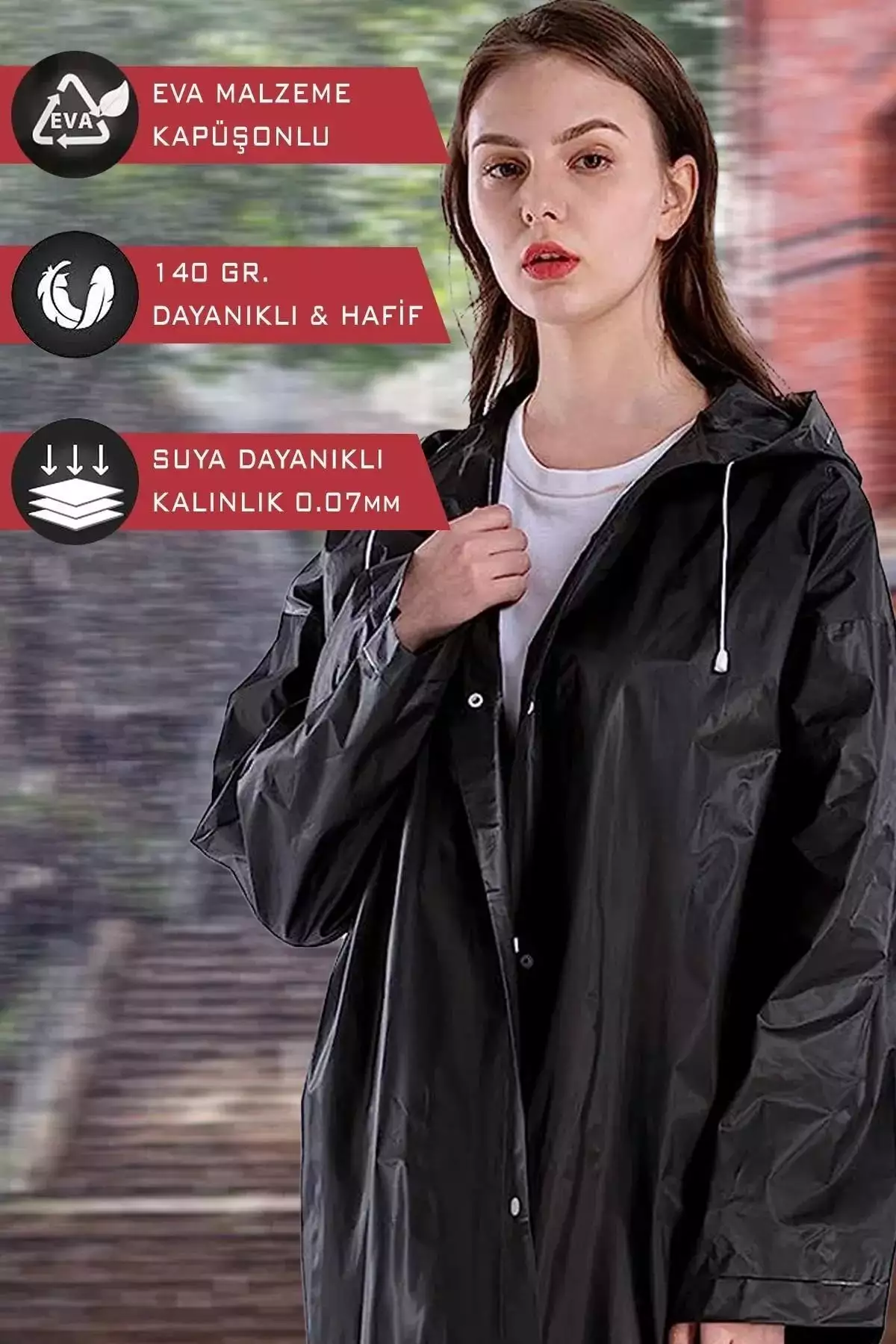 بارانی زنانه و مردانه ضد آب با کلاهی چسبی از پارچه EVA برای بزرگسالان برند KARADAĞ HOME - 313508672