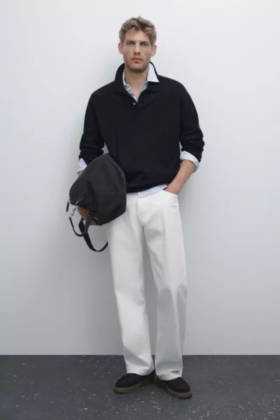 تیشرت پولو یقه دار بافت کیشمی ۱۰۰% برند Massimo Dutti - 951321550