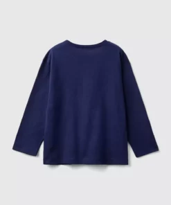 تی‌شرت آستین‌دار و یقه گرد با طرح لوگوی رنگارنگ برای پسران کودک به رنگ سرمه‌ای برند United Colors of Benetton - 849109341