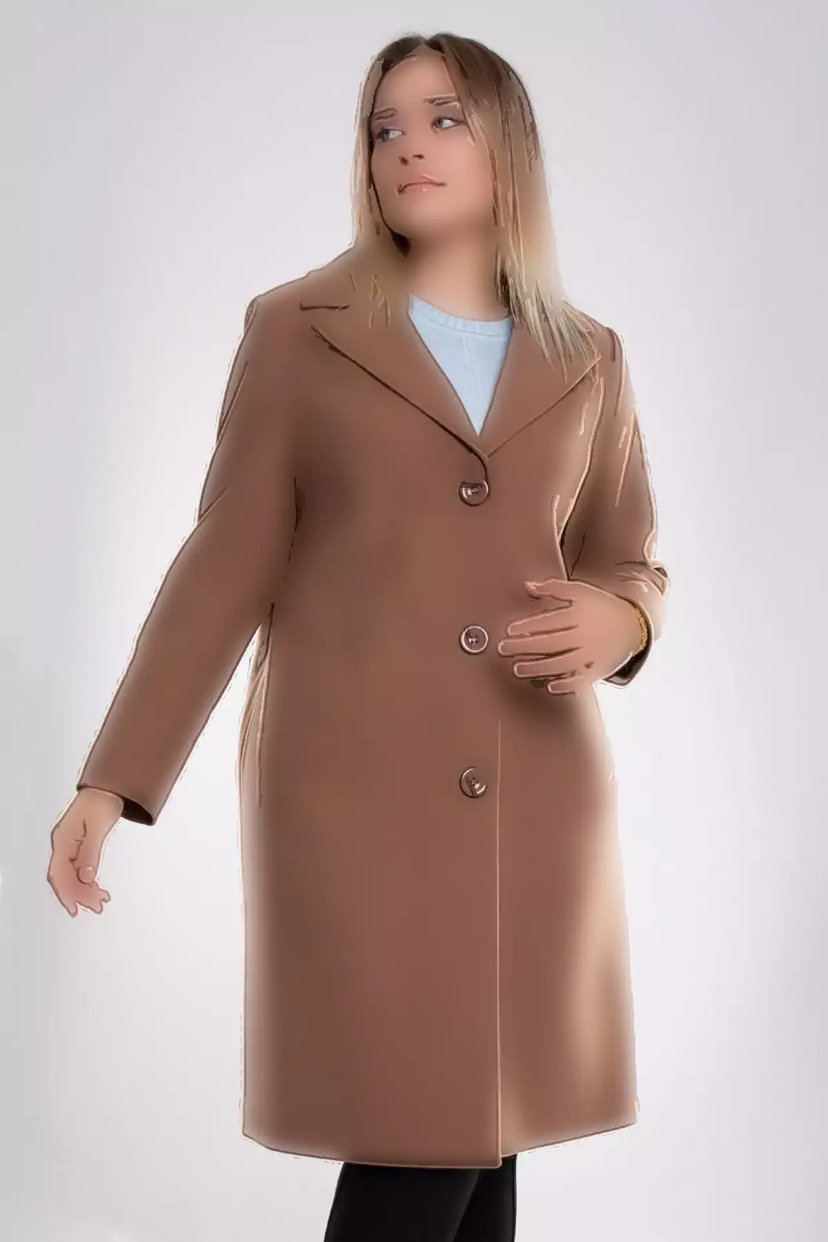 3857 سایز بزرگ کت پشم ریز دکمهدار یقه مردانه قد میانه زنانه برند Olcay - 376008191