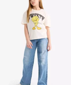 تیشرت کوتاهکف آستینکوتاه دوچرخهسواری راحتپوش برای دختر بچهها با طرح لونی تونز مدل E2615A825SM برند Defacto - 926701267