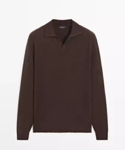 ژاکت یقه polo با ترکیب پشم و یقه V برند Massimo Dutti - 991305219