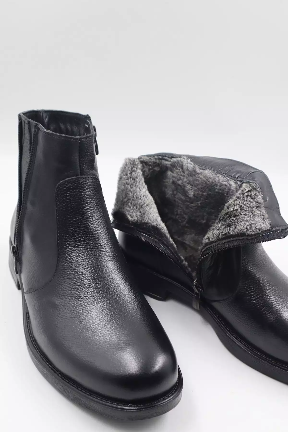 بوت روزمره مشکی زیپدار مردانه از چرم طبیعی، ضد سرما و با کفی ضد لغزش برند nazenintasarımlar - 345992003