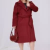 کاپشن زنانه به رنگ bordo با جزئیات کمربند و آستار از جنس پشم و بزرگ سایز برند Mooi XXL - 1029475244