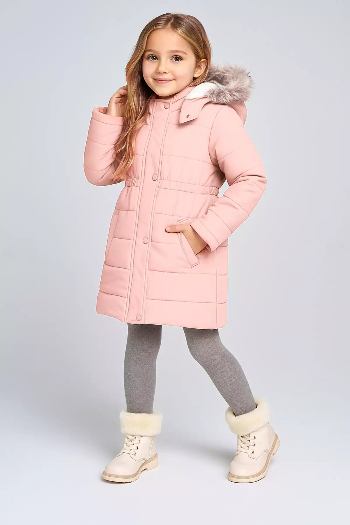 مونت دخترانه رنگ روشن صورتی با طرح پلکانی برند Mika Bebek & Çocuk - 979550553