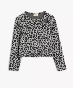 بلوز طرح پلنگی با آستین بلند و جزئیات پنجره‌ای، یقه گرد برند Koton - 848895052