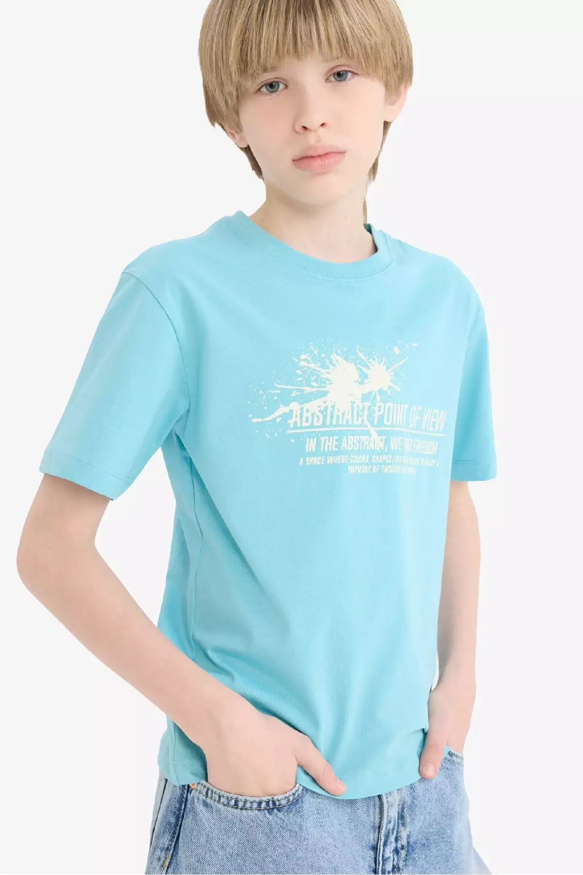 تیشرت کوتاه آستین با یقه دوچرخهای چاپی مناسب پسران - کد E0081A825SM برند Defacto - 896899235