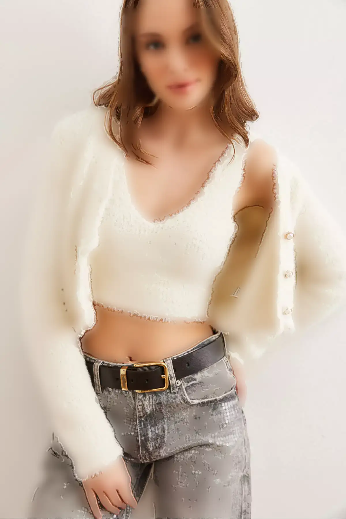 ست بافتنی زنانه رنگ اکرو شامل: بستن داخلی و ژاکت. برند Olalook - 871405540