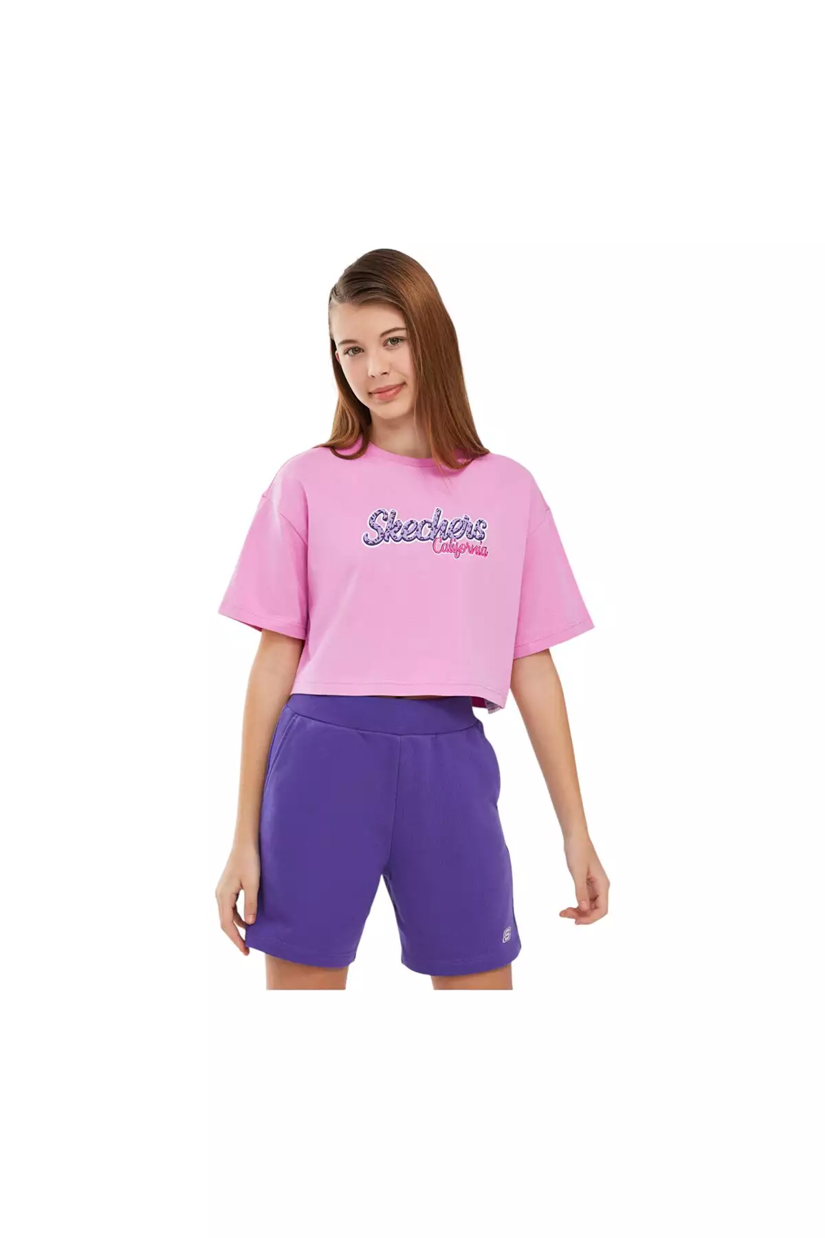 تیشرت گرافیکی کوتاهدست دخترانه بزرگ به رنگ صورتی روشن مدل SK241040-590 برند Skechers - 1026130556