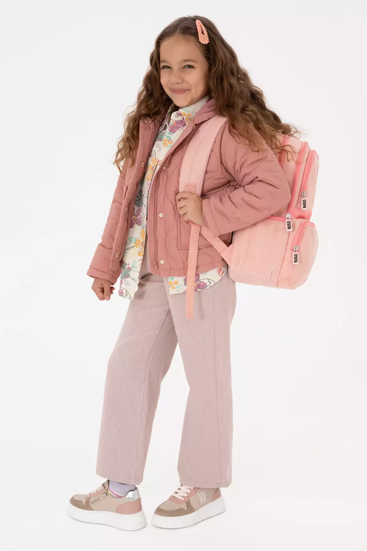 کاپشن دخترانه طرح ارکیده با پشم داخلی و کلاه، کد 50313055-VR221 برند U.S. Polo Assn. - 991247893