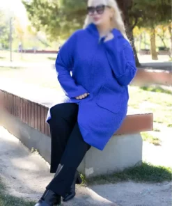 کاپشن کلاهدار بزرگ سایز زنانه از پارچه بافت دار رنگ ساکس 65N38451 برند Şans - 870123433