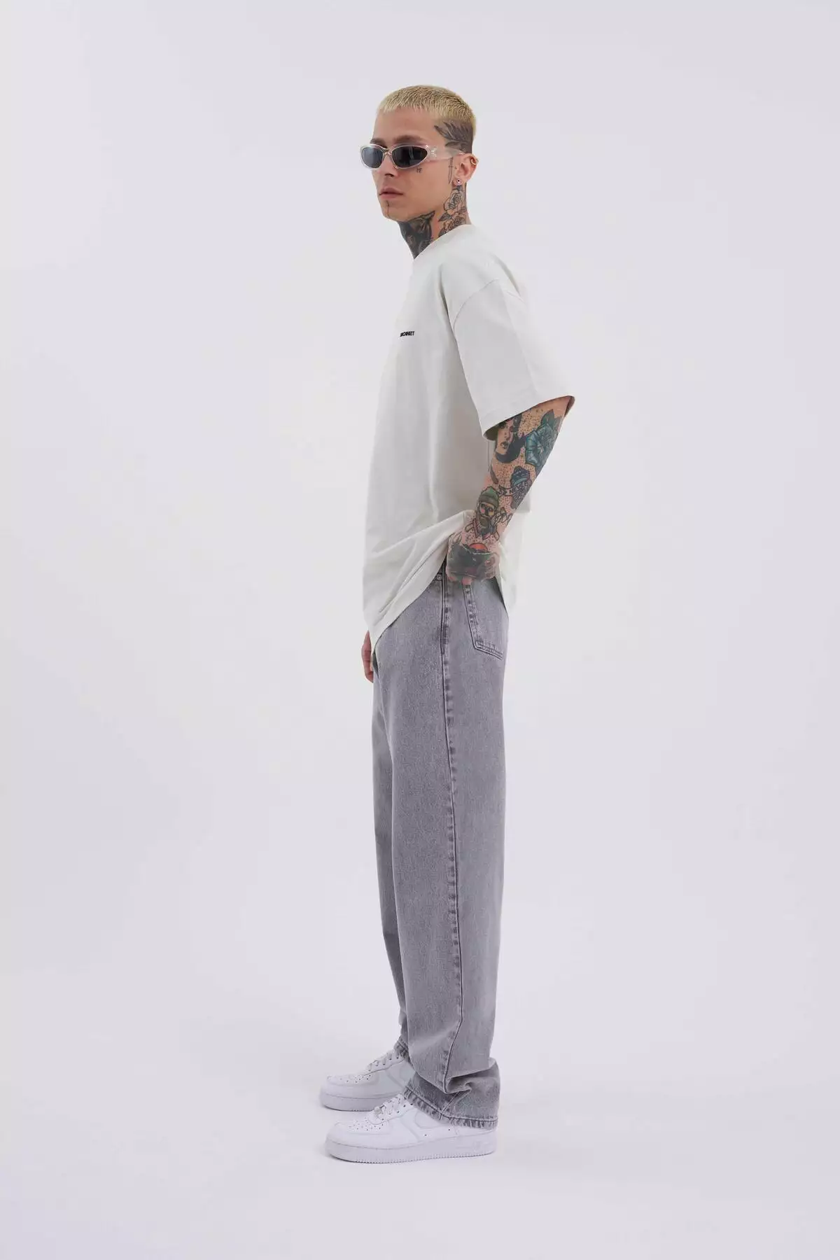 بنزین مردانه جین راحت و گشاد رنگ خاکستری اسیدی برند Machinist - 342589951